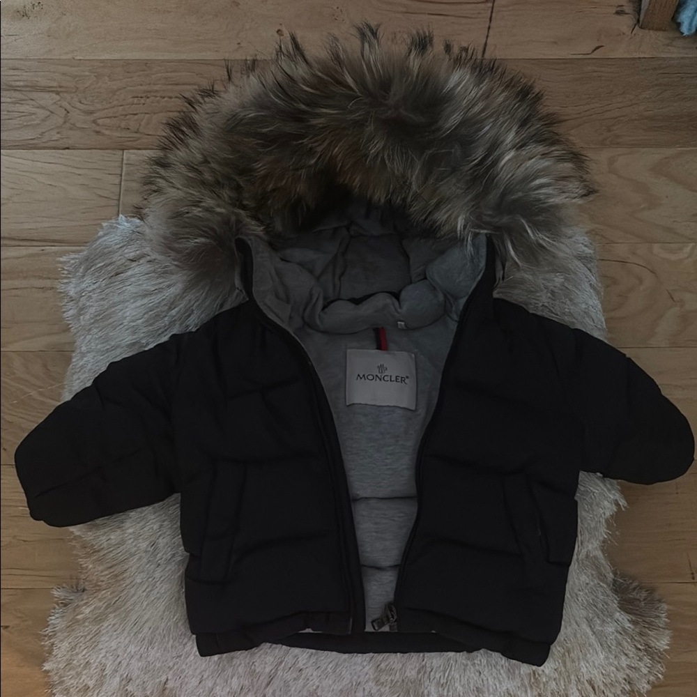 Moncler Black Kids Puffer Jacket with Fur Hood